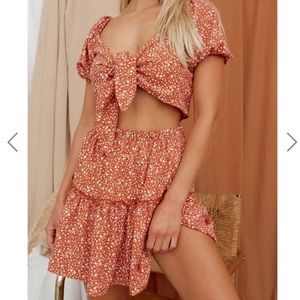 La Spezia Rust Tie Crop Top +  Ruffle Skirt set